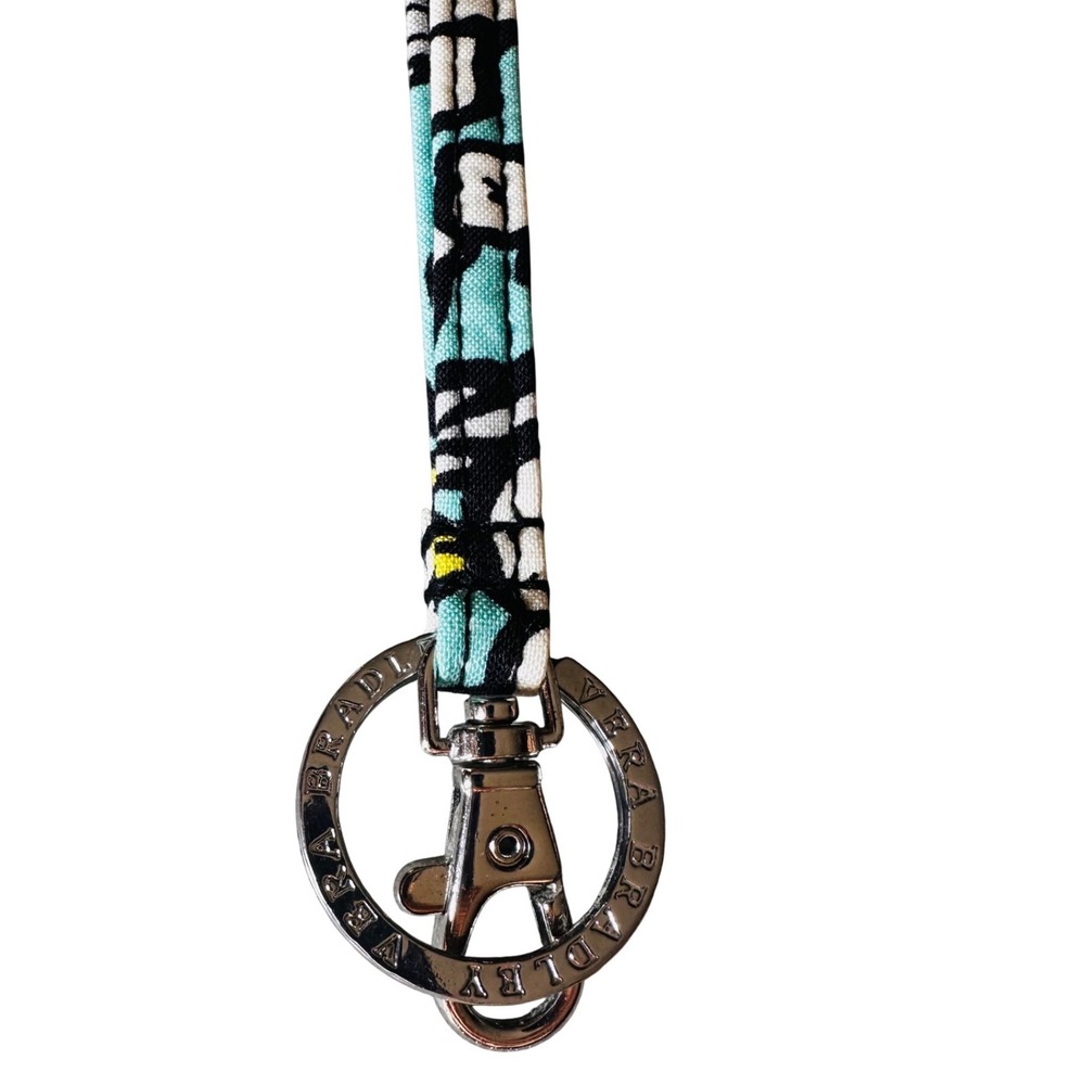Vera Bradley Lanyard Keychain ID Holder‎ Strap Blue Floral Peace Sign Charm